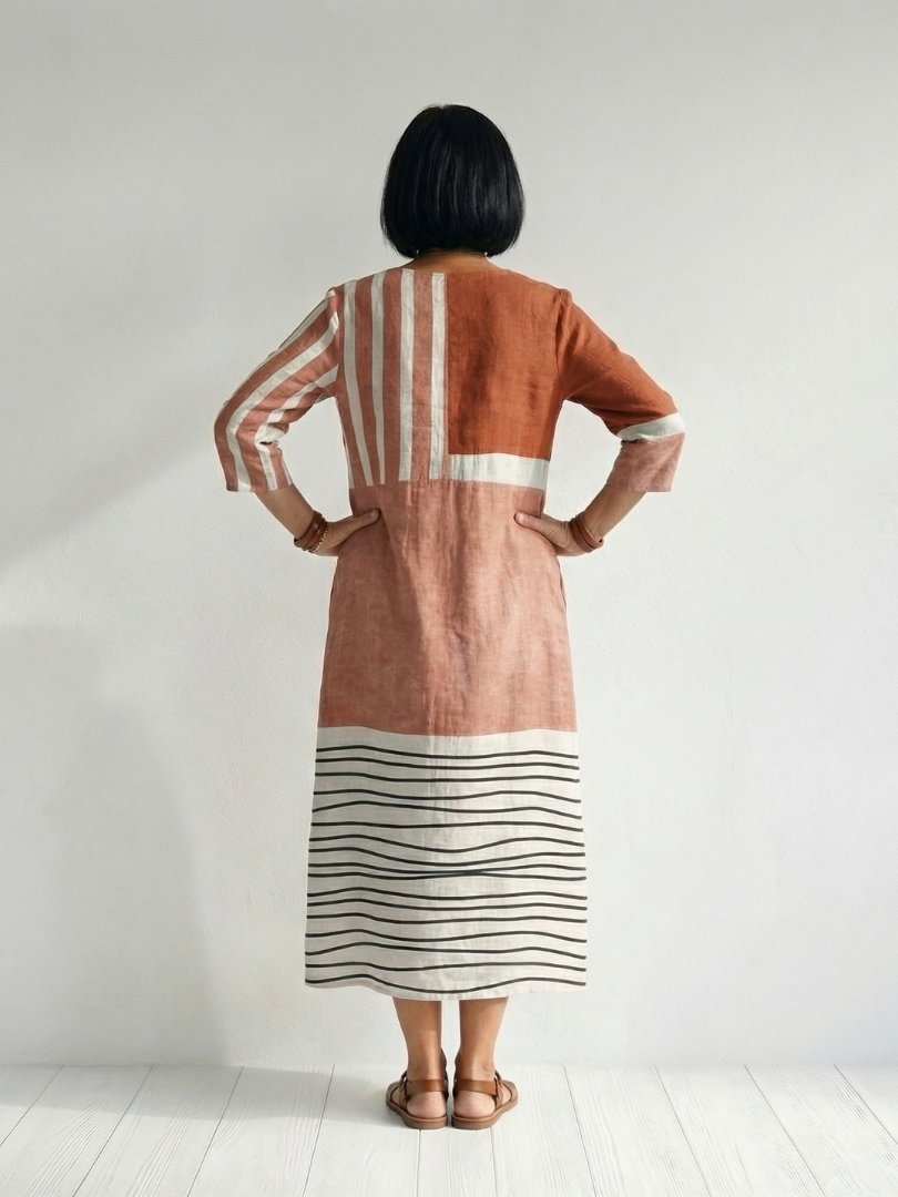Remy | Vestido Midi Fácil de Rayas Combinadas