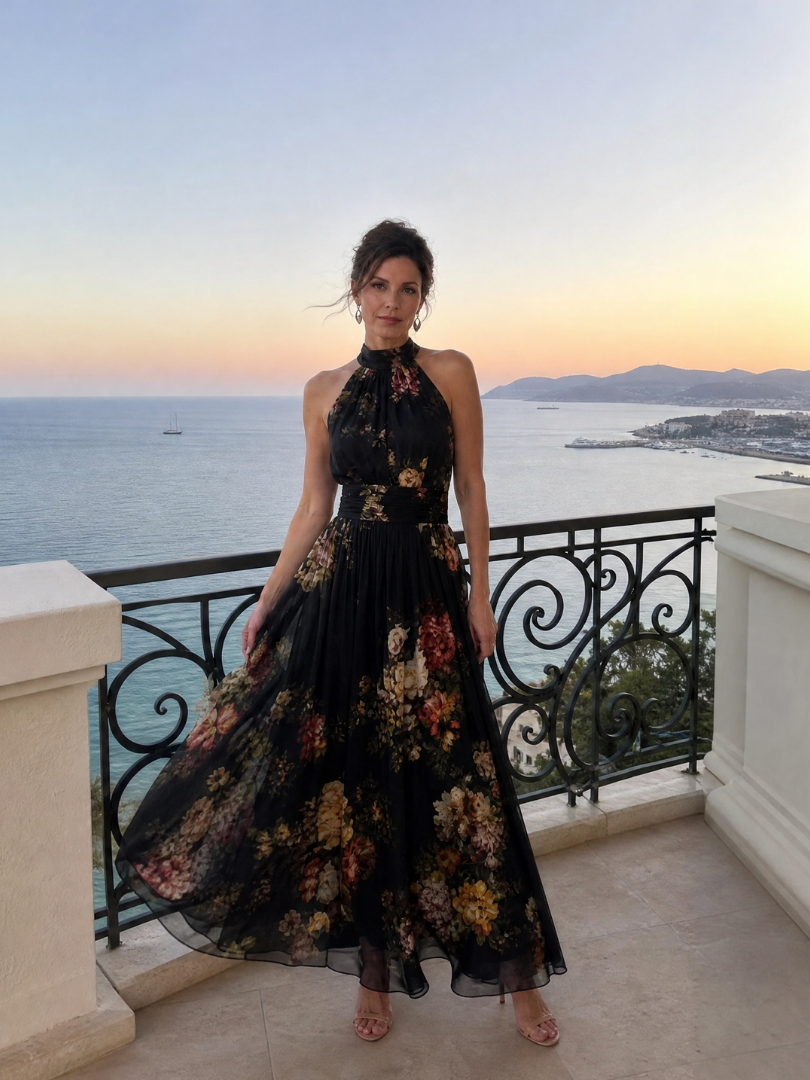 Sior™ Vestido Midi Floral con Cuello Halter