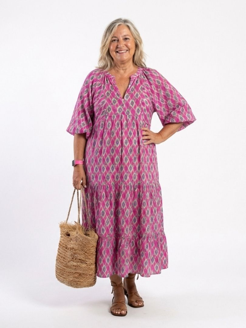 ALIANA | Vestido Midi Estampado con Cuello en V