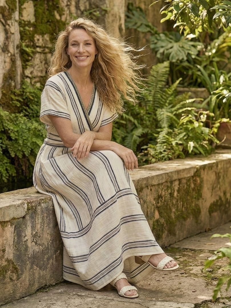 GENEVIEVE | Vestido Midi Cruzado con Cuello en V y Manga Corta