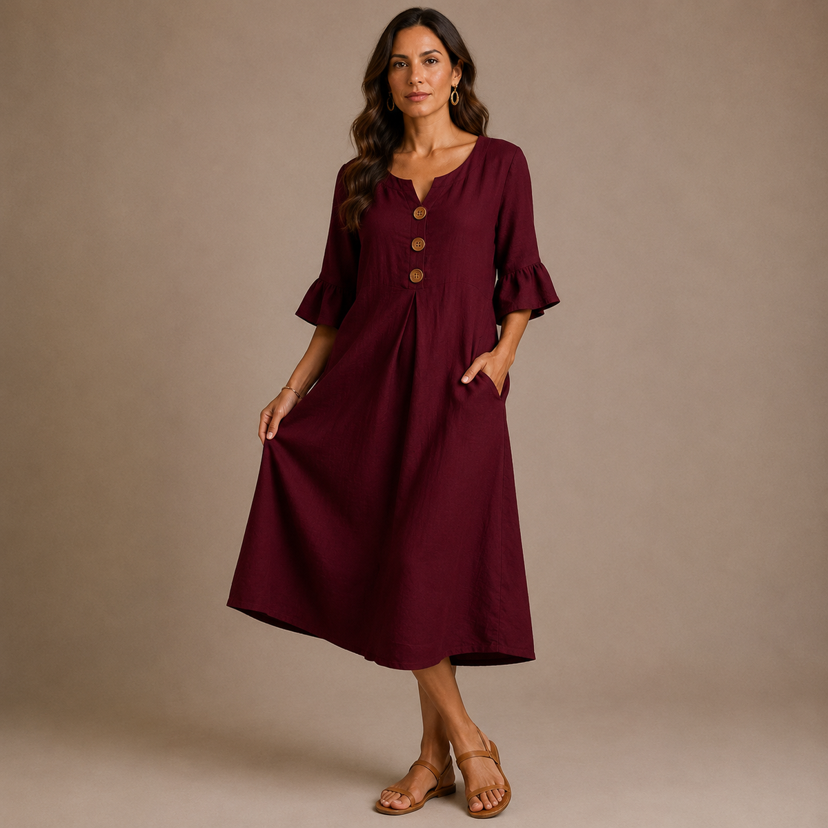 VANESA | Vestido Midi con Detalle de Botones