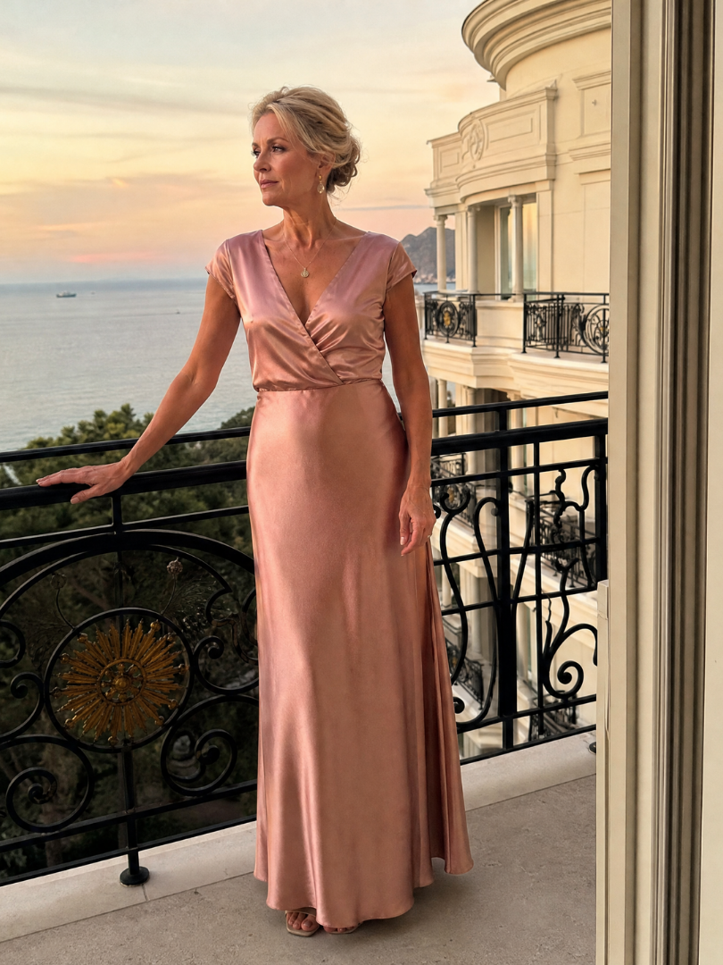 Samouse™ Vestido Maxi con Cuerpo Cruzado y Manga Corta