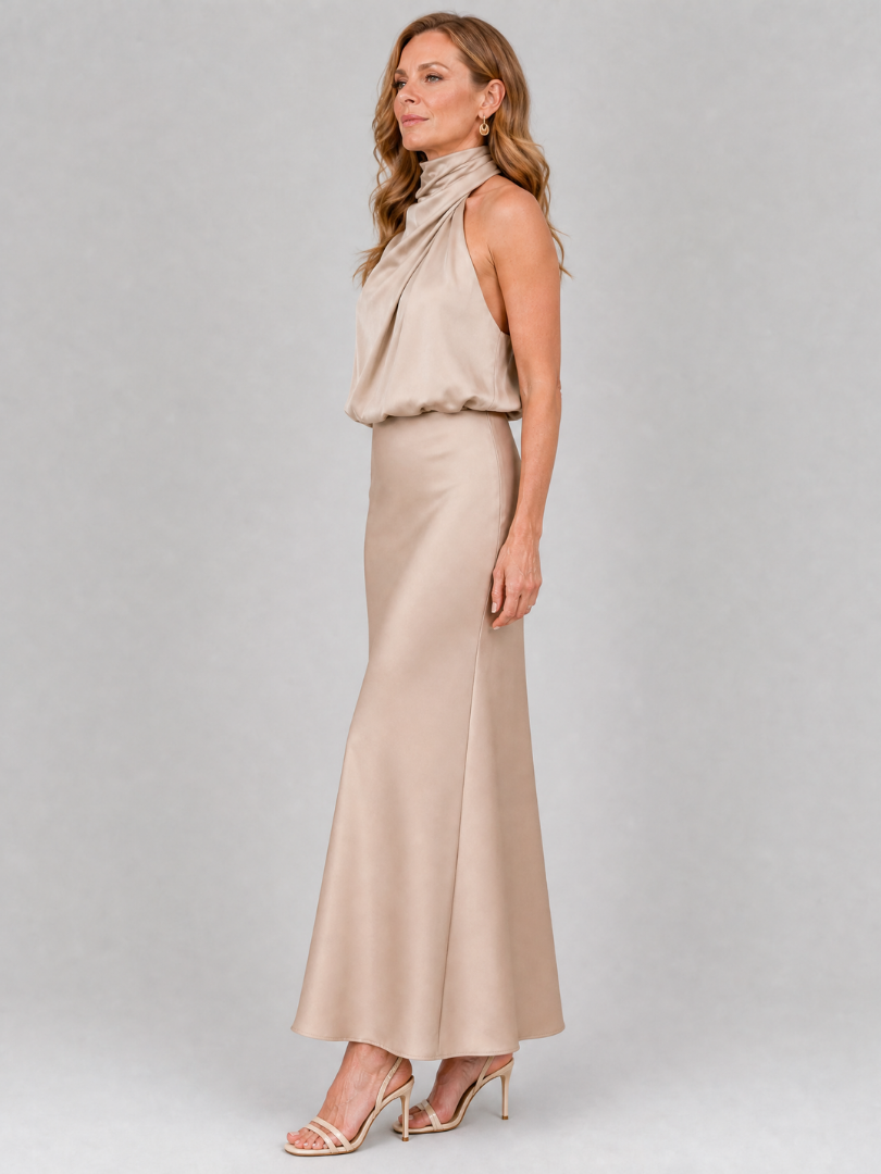 Nopal™ Vestido Midi Sin Mangas con Cuello Drapeado
