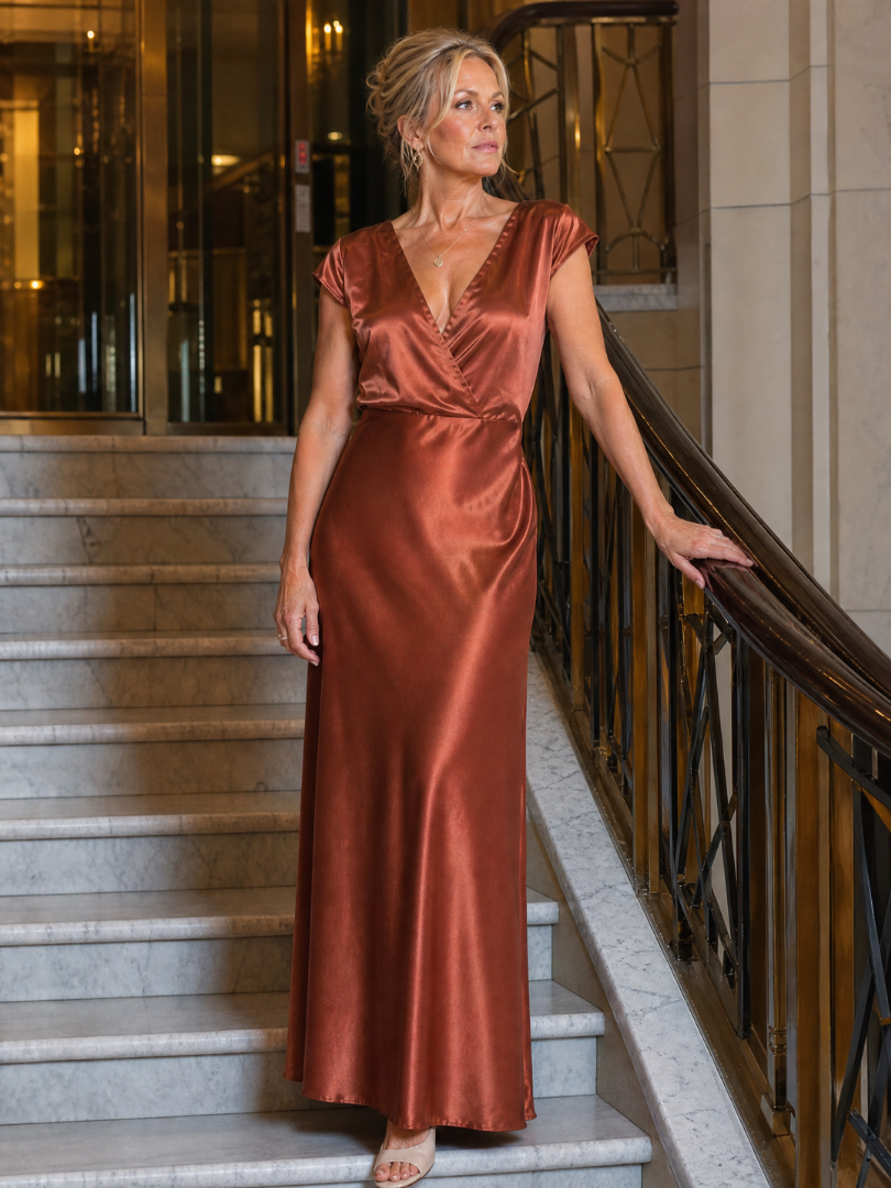 Samouse™ Vestido Maxi con Cuerpo Cruzado y Manga Corta