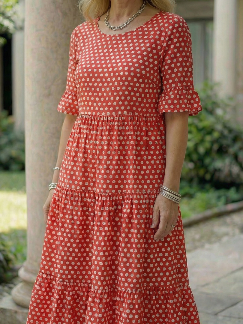 Arlo | Vestido Midi de Lunares en Capas, Manga Corta