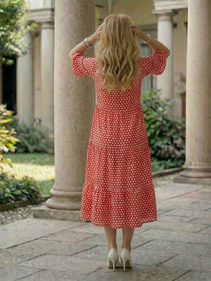 Arlo | Vestido Midi de Lunares en Capas, Manga Corta