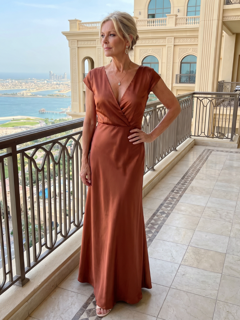 Samouse™ Vestido Maxi con Cuerpo Cruzado y Manga Corta