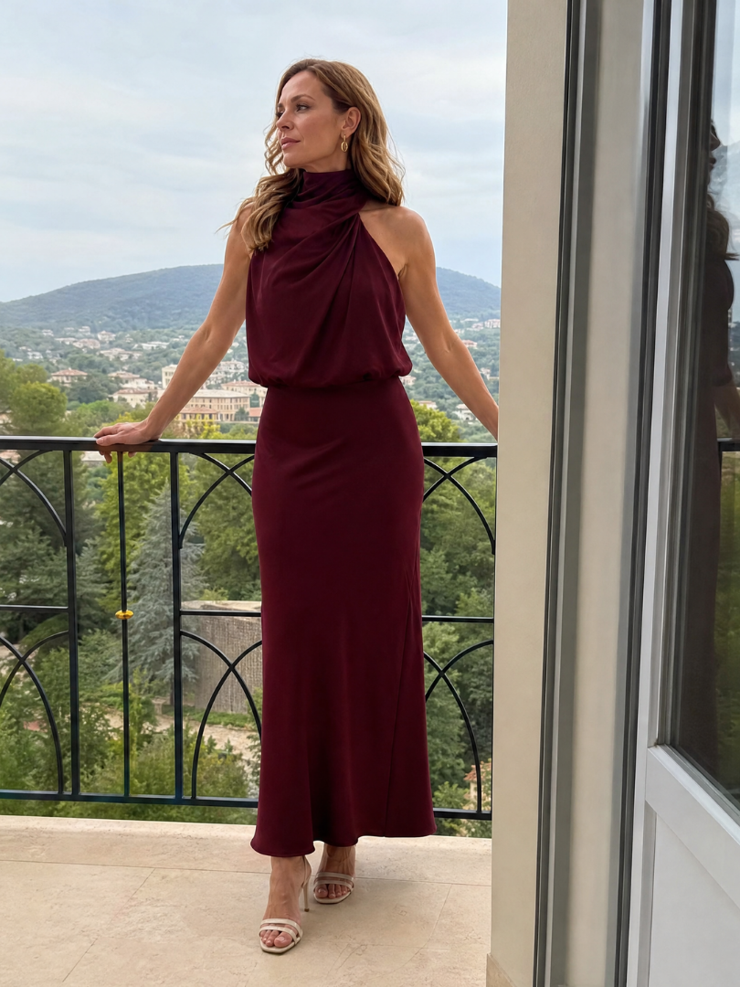 Nopal™ Vestido Midi Sin Mangas con Cuello Drapeado
