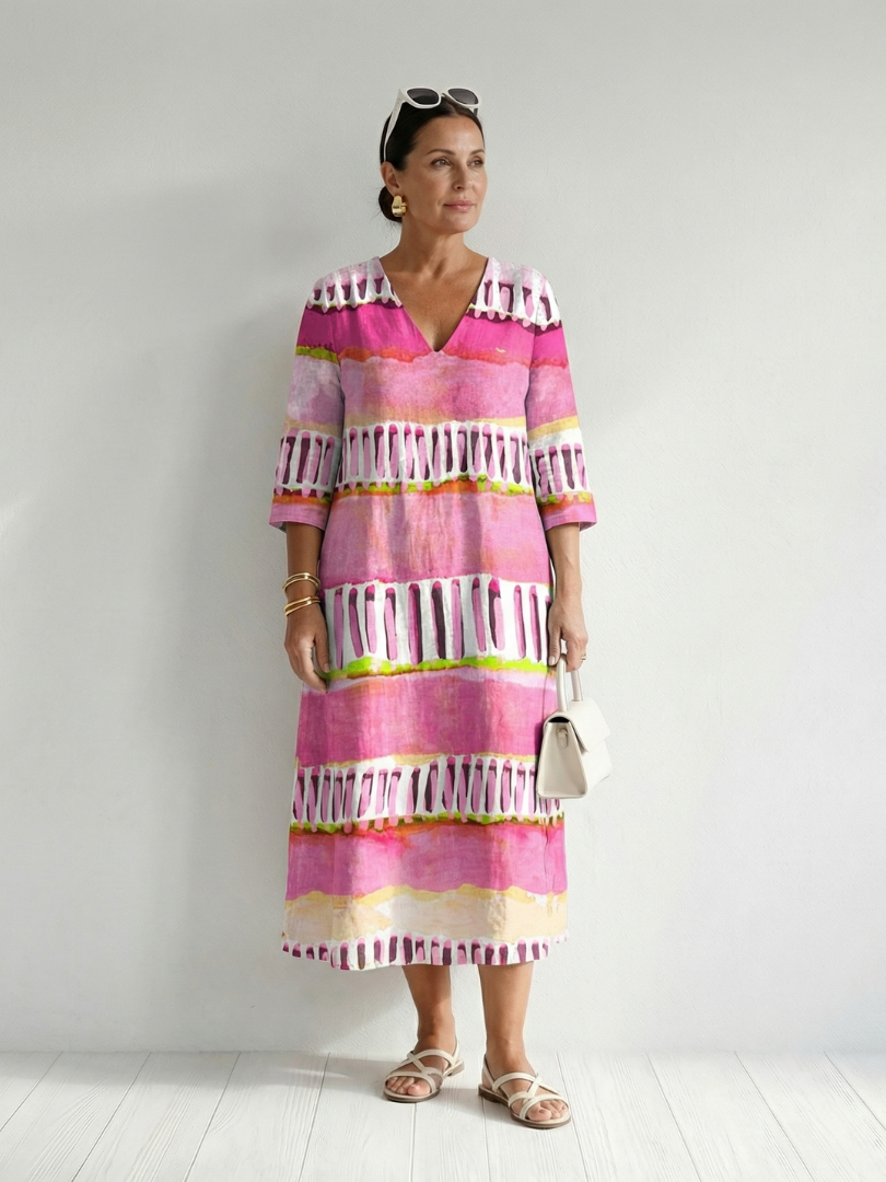 Calla | Vestido Midi de Rayas Estampadas Fluidas