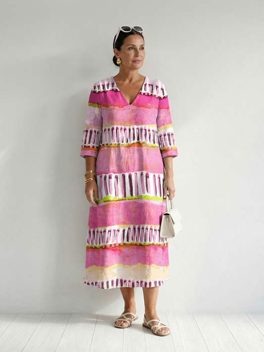 Calla | Vestido Midi de Rayas Estampadas Fluidas