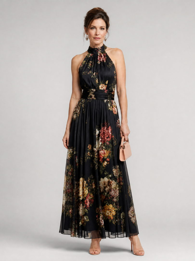 Sior™ Vestido Midi Floral con Cuello Halter