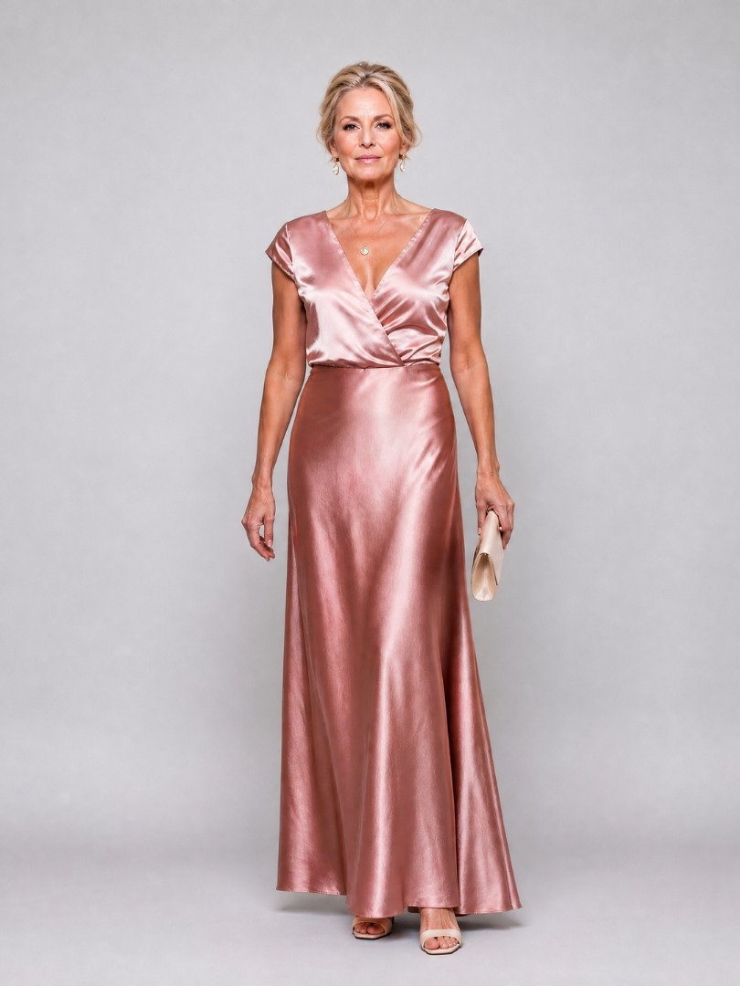 Samouse™ Vestido Maxi con Cuerpo Cruzado y Manga Corta