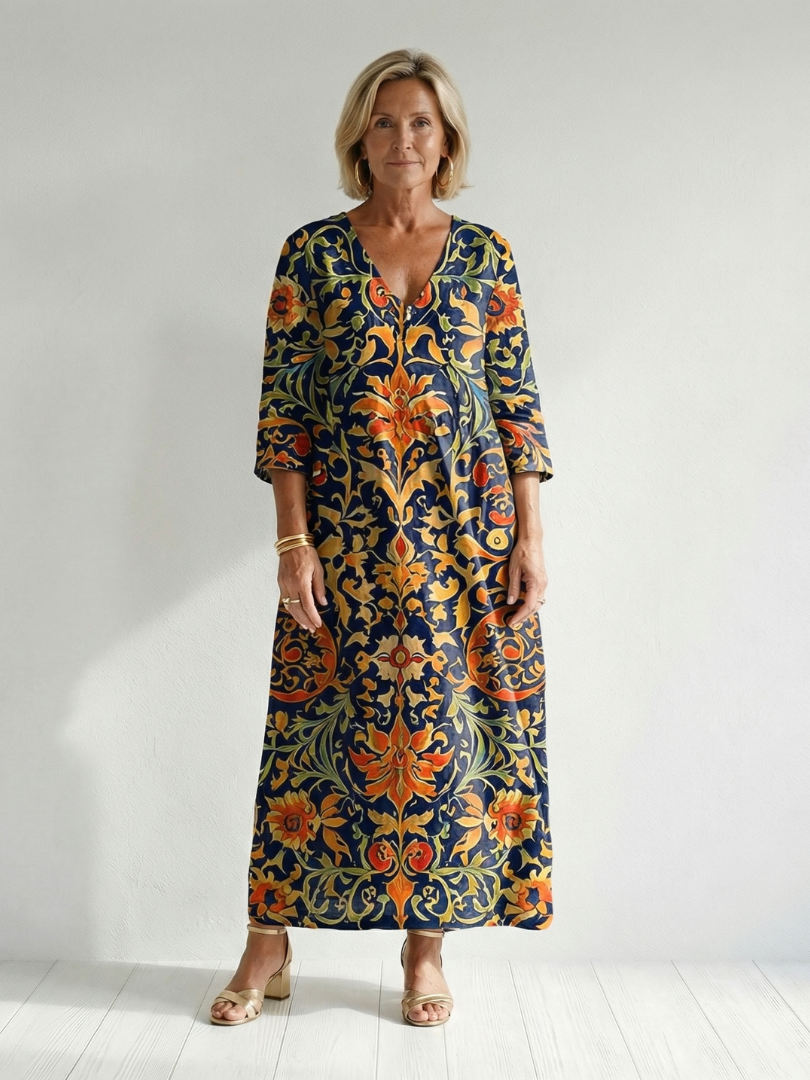 Elise | Vestido Midi Floral Ornamentado y Depurado