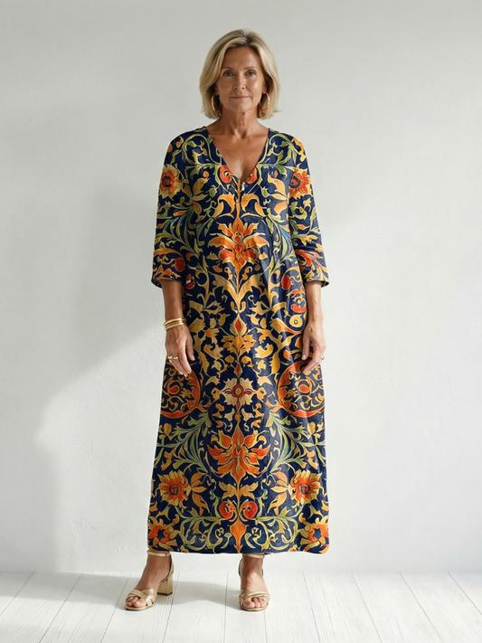 Elise | Vestido Midi Floral Ornamentado y Depurado