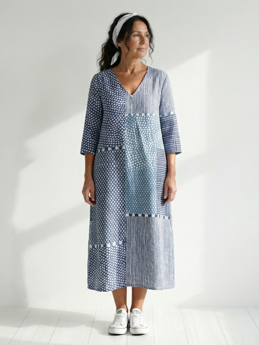 Nolan | Vestido Midi Patchwork Entallado