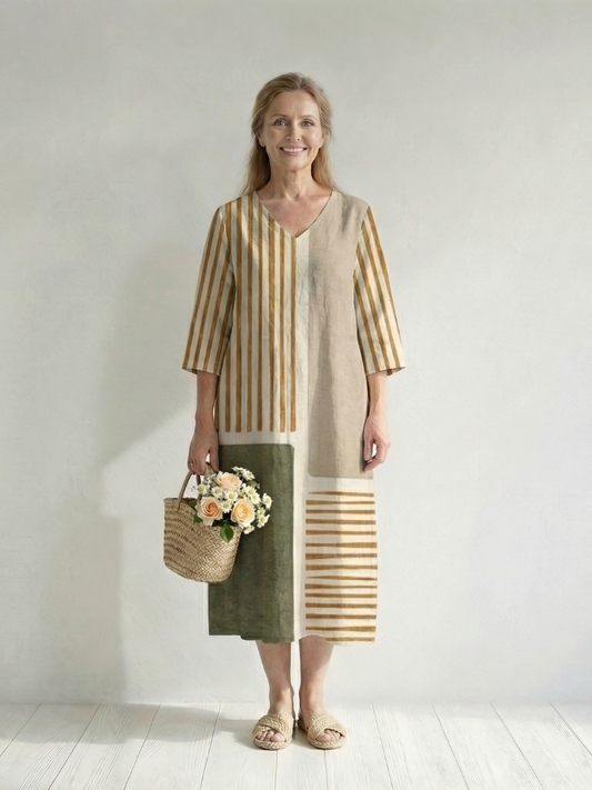 Soren | Vestido Midi de Rayas Mixtas Ligero