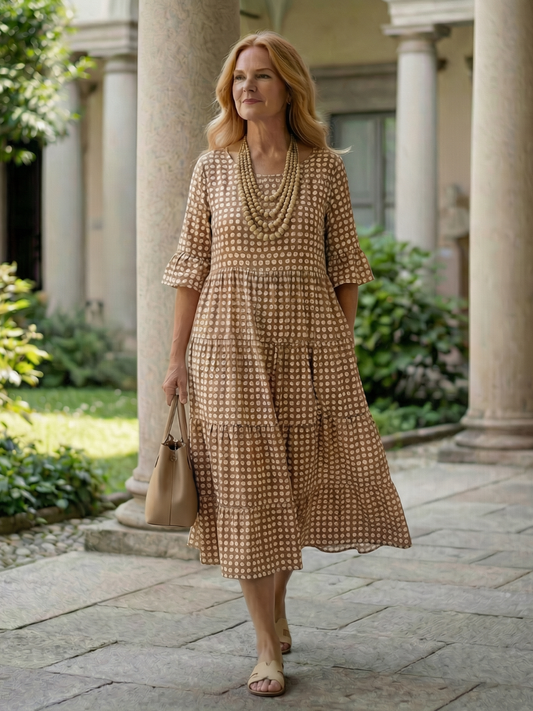 Arlo | Vestido Midi de Lunares en Capas, Manga Corta