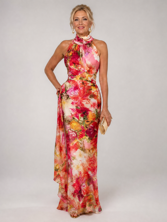 Elisabetta | Vestido Maxi con Estampado Floral y Cuello Halter
