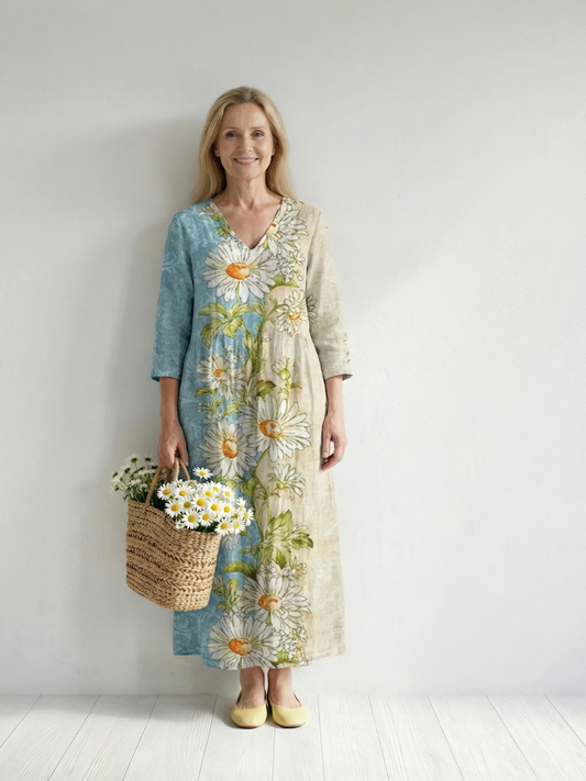 Elliot | Vestido Midi con Margaritas Ligero