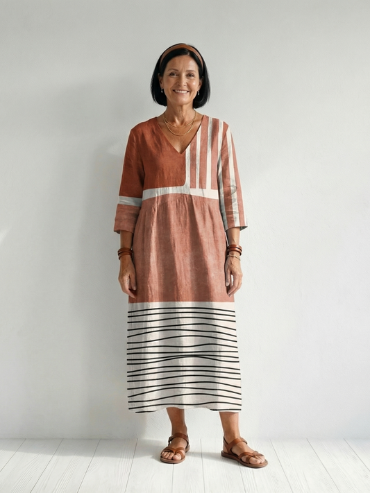 Remy | Vestido Midi Fácil de Rayas Combinadas