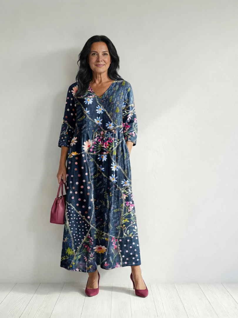 Zane | Vestido Midi Floral con Fruncido Fácil