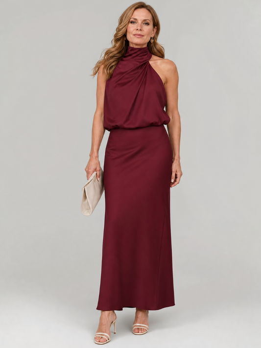 Nopal™ Vestido Midi Sin Mangas con Cuello Drapeado