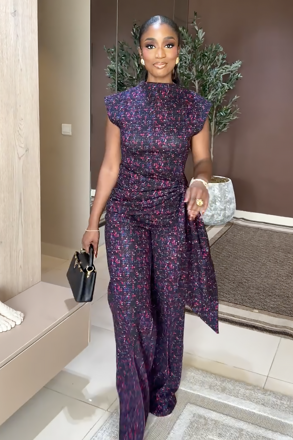 Conjunto de Pantalón Cintura Envolvente Estampado Mosaico Púrpura