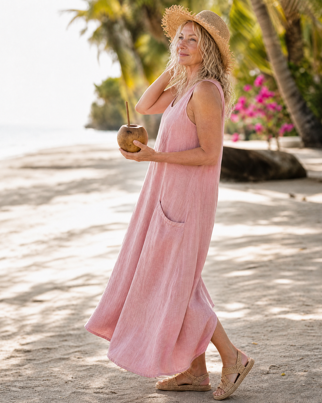 Zemrina | Vestido Midi Holgado Sin Mangas con Bolsillos