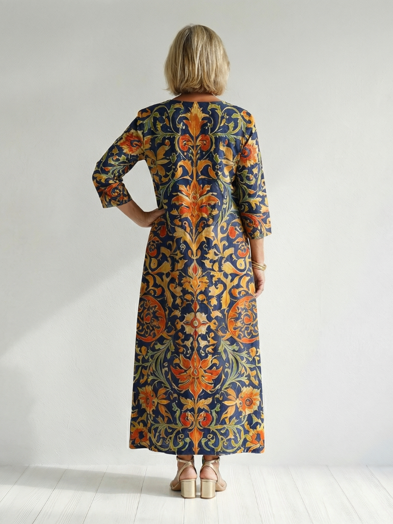 Elise | Vestido Midi Floral Ornamentado y Depurado