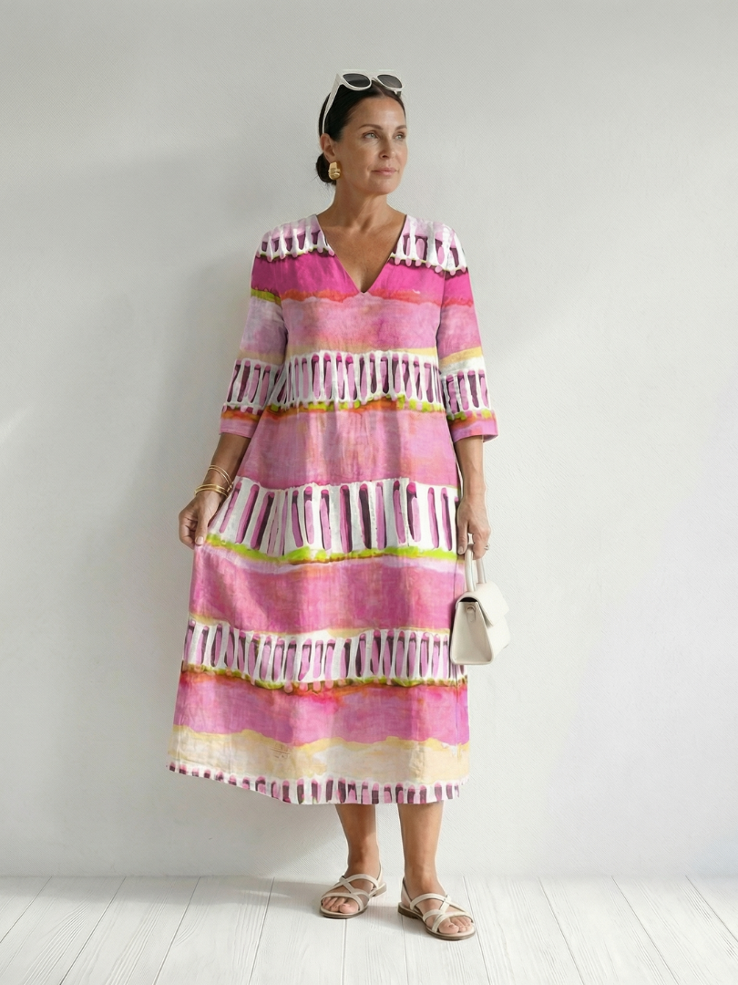 Calla | Vestido Midi de Rayas Estampadas Fluidas