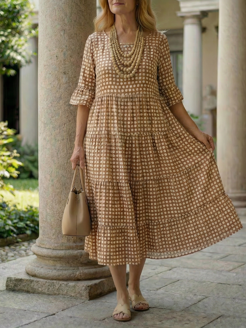 Arlo | Vestido Midi de Lunares en Capas, Manga Corta