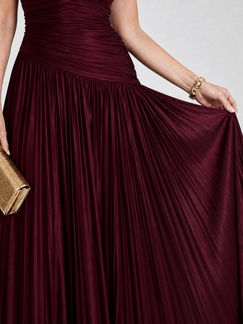 Lemar™ Vestido Midi Plisado, Sin Mangas y Cuello en V