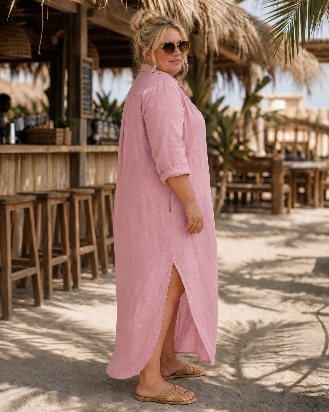 Vipro | Vestido Midi Relajado con Cuello y Botonadura