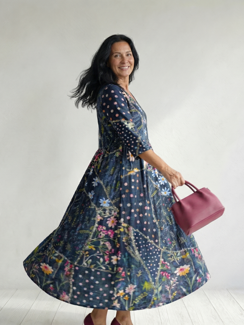 Zane | Vestido Midi Floral con Fruncido Fácil