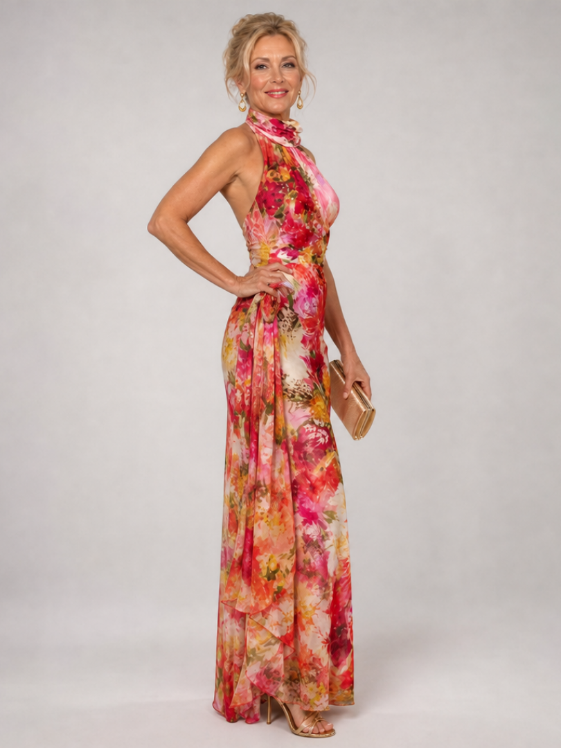 Elisabetta | Vestido Maxi con Estampado Floral y Cuello Halter