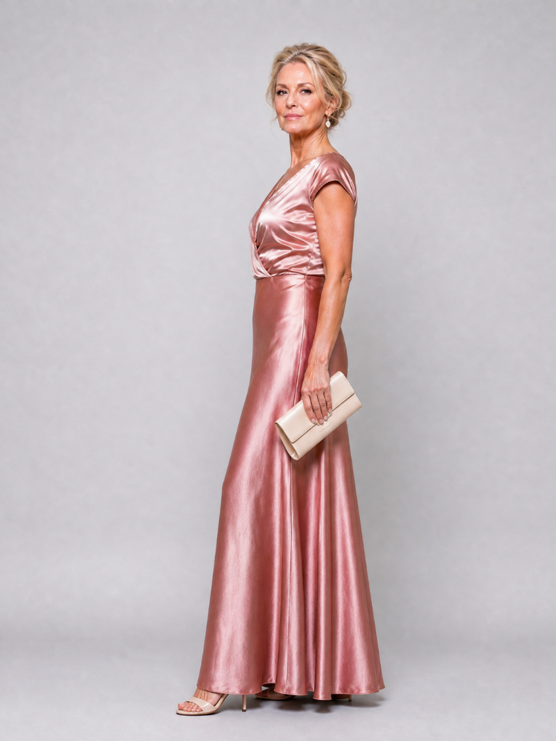 Samouse™ Vestido Maxi con Cuerpo Cruzado y Manga Corta