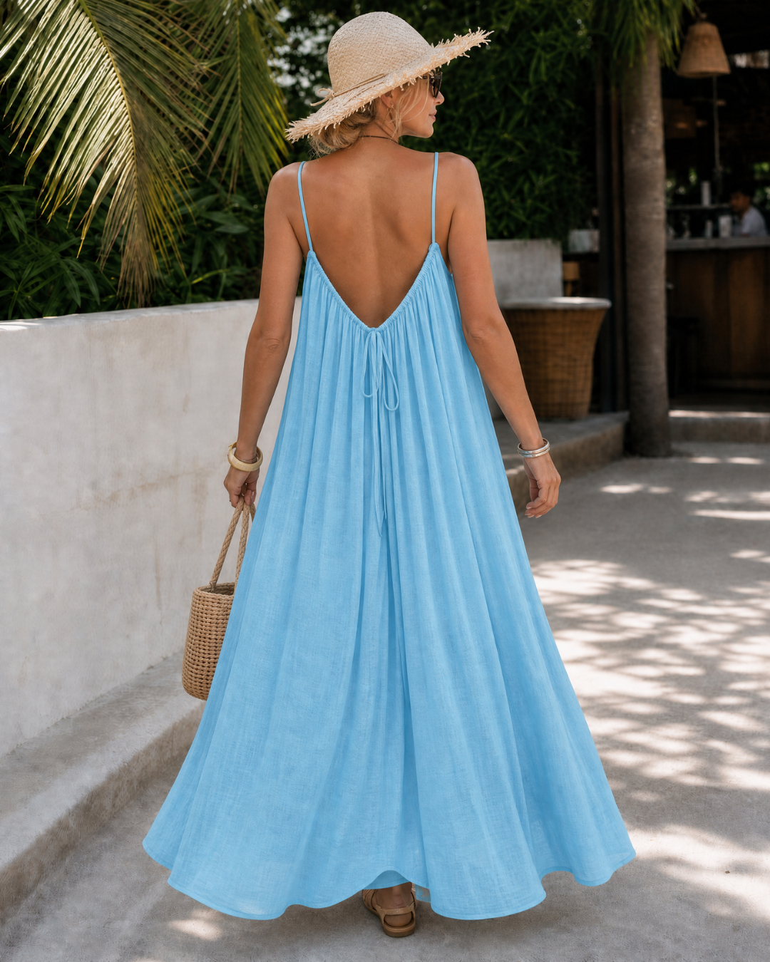 Amener | Vestido Midi Holgado Fluido, Sin Mangas con Tirantes