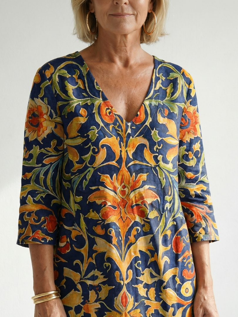 Elise | Vestido Midi Floral Ornamentado y Depurado
