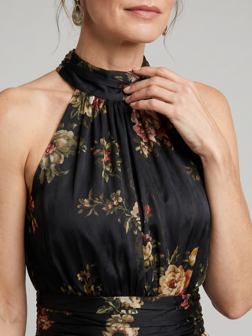 Sior™ Vestido Midi Floral con Cuello Halter