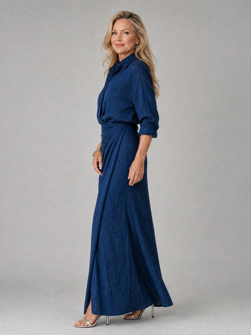 Mirque™ Vestido Maxi con Manga Larga y Frente Cruzado