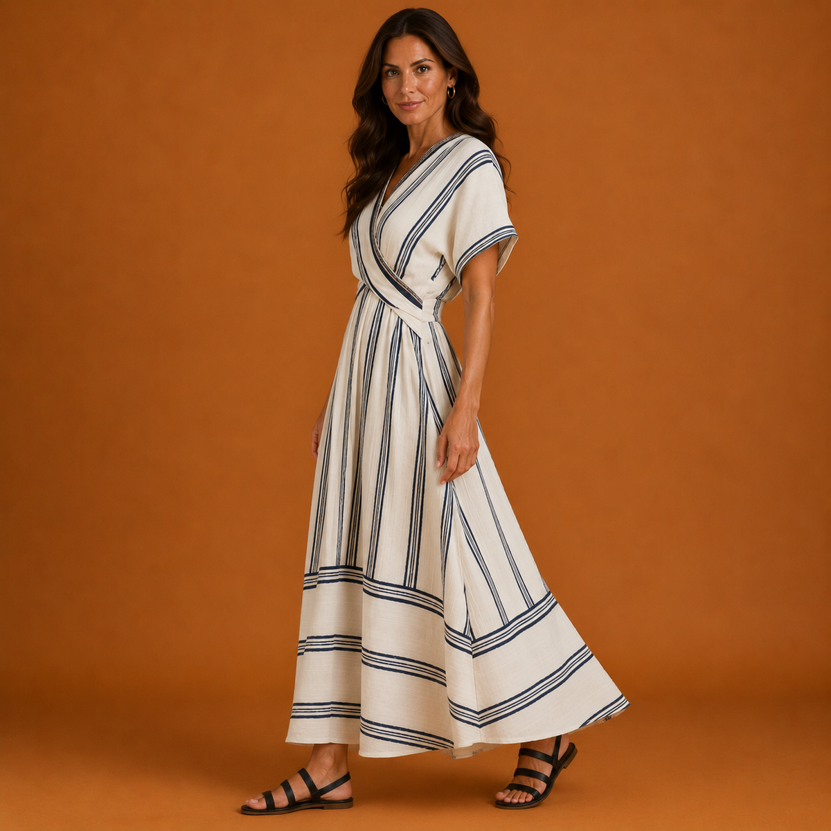 GENEVIEVE | Vestido Midi Cruzado con Cuello en V y Manga Corta