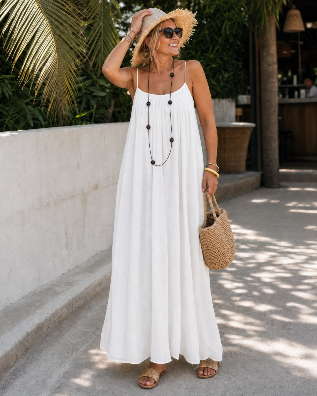 Amener | Vestido Midi Holgado Fluido, Sin Mangas con Tirantes