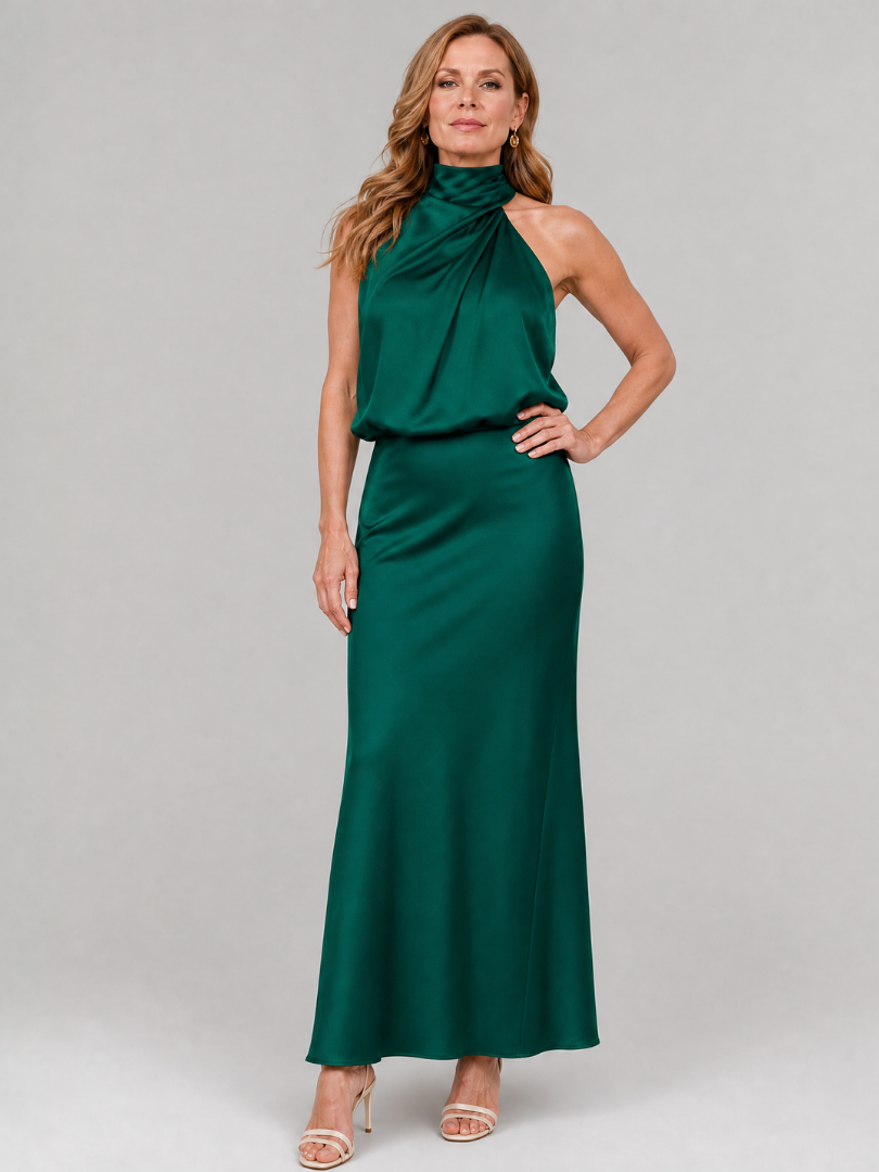 Nopal™ Vestido Midi Sin Mangas con Cuello Drapeado