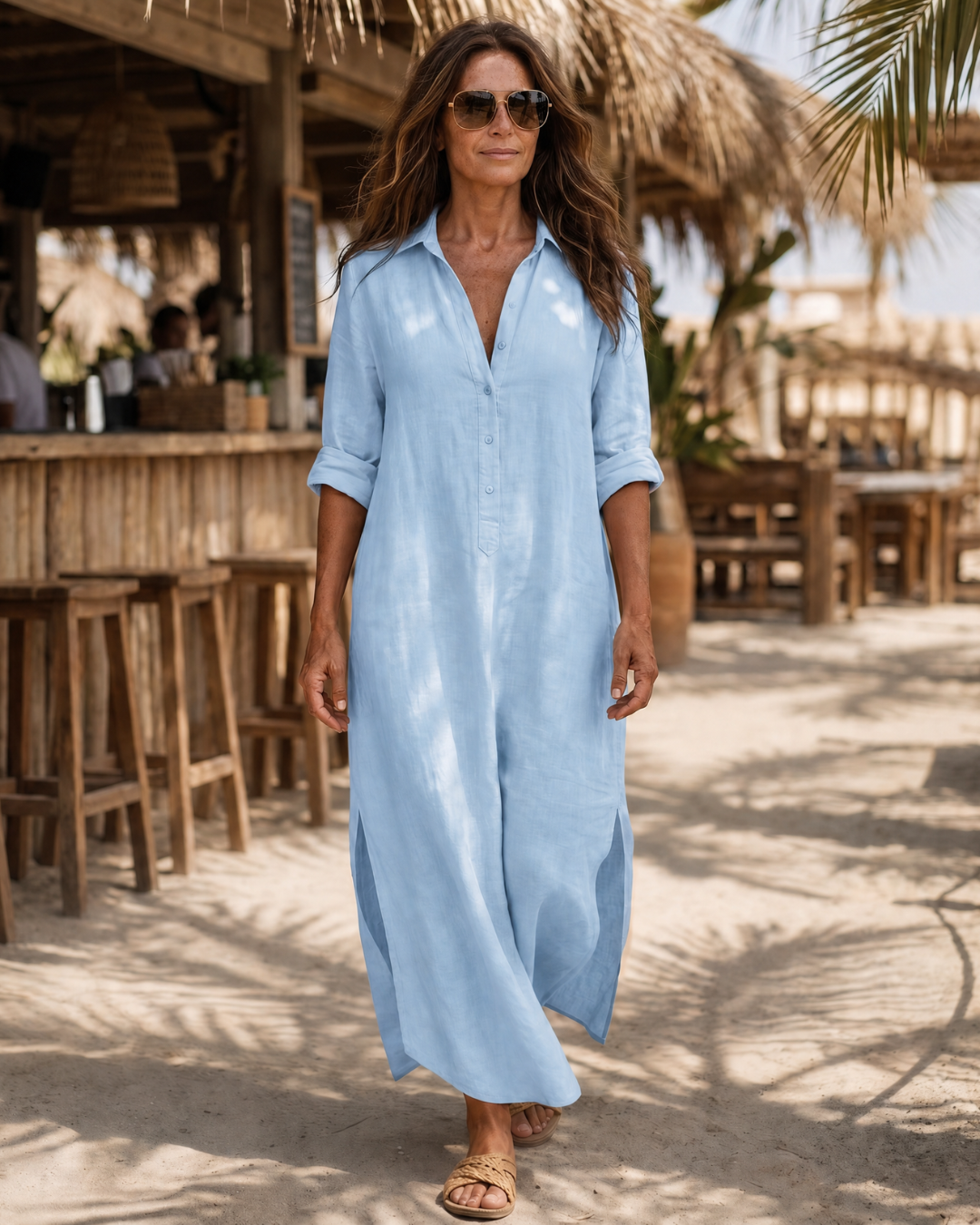 Vipro | Vestido Midi Relajado con Cuello y Botonadura