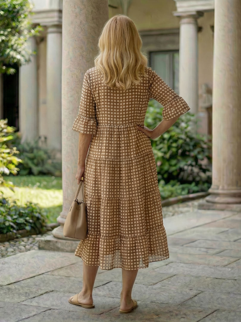 Arlo | Vestido Midi de Lunares en Capas, Manga Corta