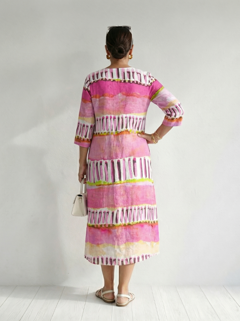 Calla | Vestido Midi de Rayas Estampadas Fluidas