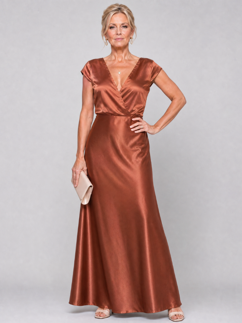 Samouse™ Vestido Maxi con Cuerpo Cruzado y Manga Corta