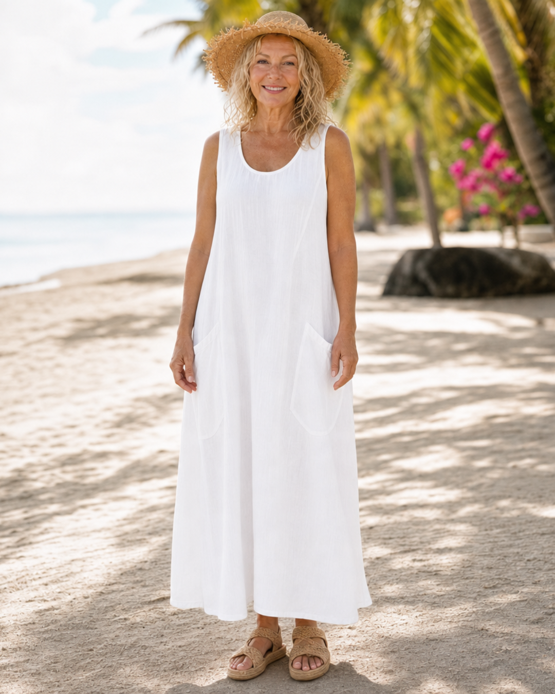 Zemrina | Vestido Midi Holgado Sin Mangas con Bolsillos