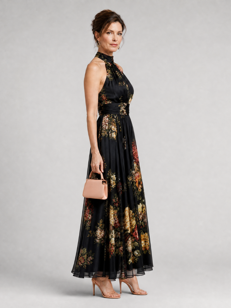 Sior™ Vestido Midi Floral con Cuello Halter