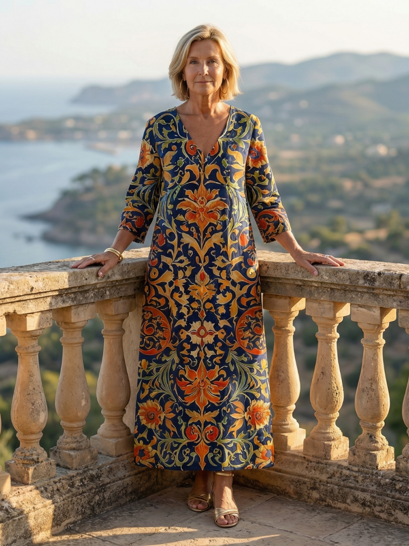 Elise | Vestido Midi Floral Ornamentado y Depurado